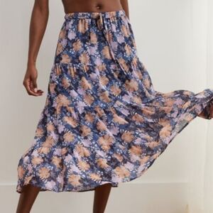 NWT** Aerie Maxi Tiered Chiffon Skirt With Floral Design Size Women's Large